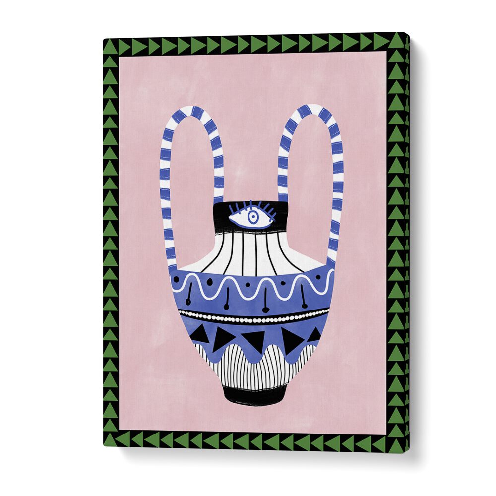 Colorful EVIL EYE VASE and FLORAL FLOWER PAINTINGS art print by Elena Ristova, perfect for any home or office decor.