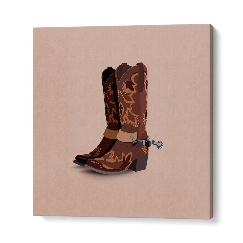 Stylish BOTLAR, COWBOY boots showcased in modern Americana art by Emel Tunaboylu on premium canvas.