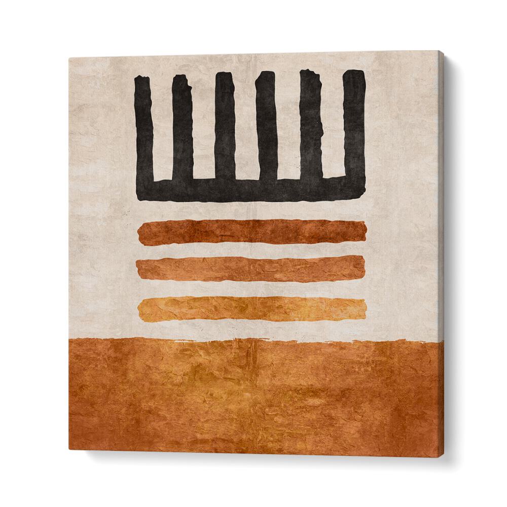 Geometrik Cizgili Kilim Turuncu, vibrant Boho art painting, perfect for transforming your space with Emel Tunaboylu's design.