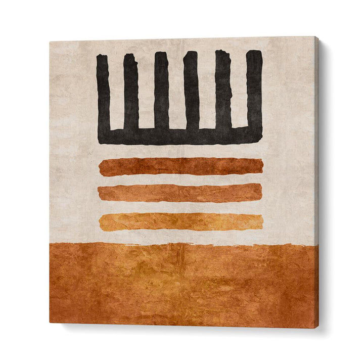 Geometrik Cizgili Kilim Turuncu, vibrant Boho art painting, perfect for transforming your space with Emel Tunaboylu's design.