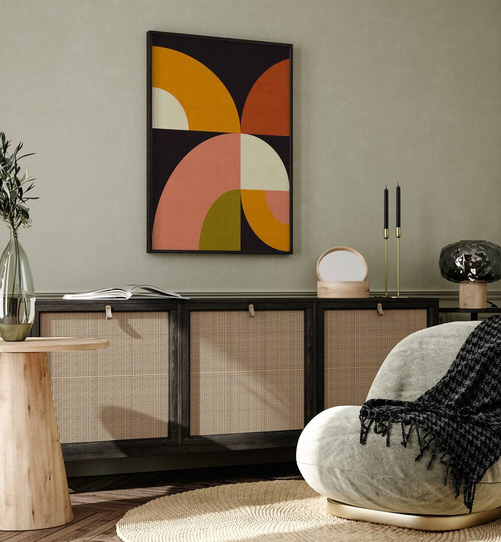 Transform your space with GEO SHAPES FALL XXI GEO, ABSTRACT PAINTINGS by Ana Rut Bre, showcasing vibrant geometric forms.