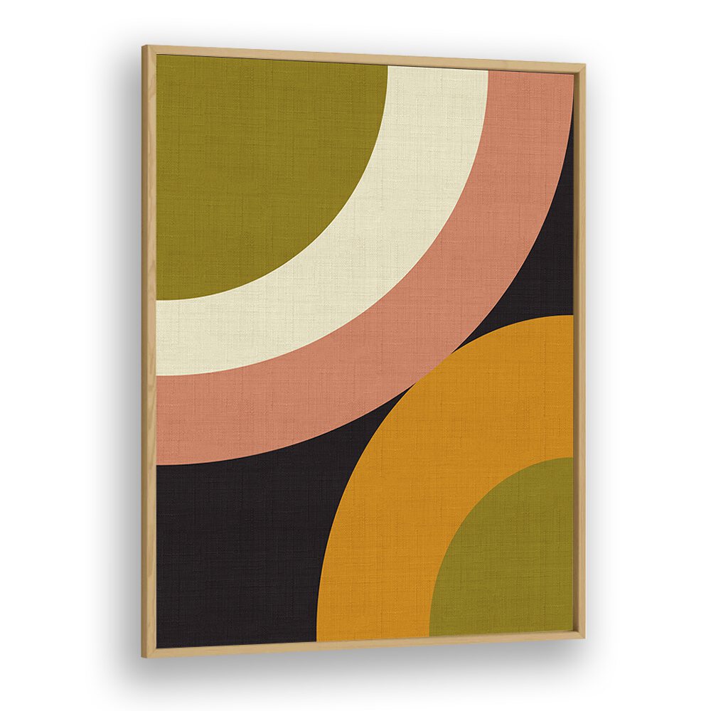 GEO SHAPES FALL XXI ROUNDED, ABSTRACT PAINTINGS by Ana Rut Bre, featuring vibrant colors in a stylish oak frame.