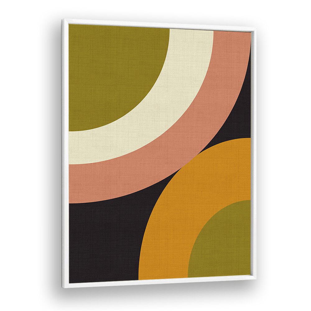 GEO SHAPES FALL XXI ROUNDED, ABSTRACT PAINTINGS in a modern frame, adding a vibrant touch to any room decor.