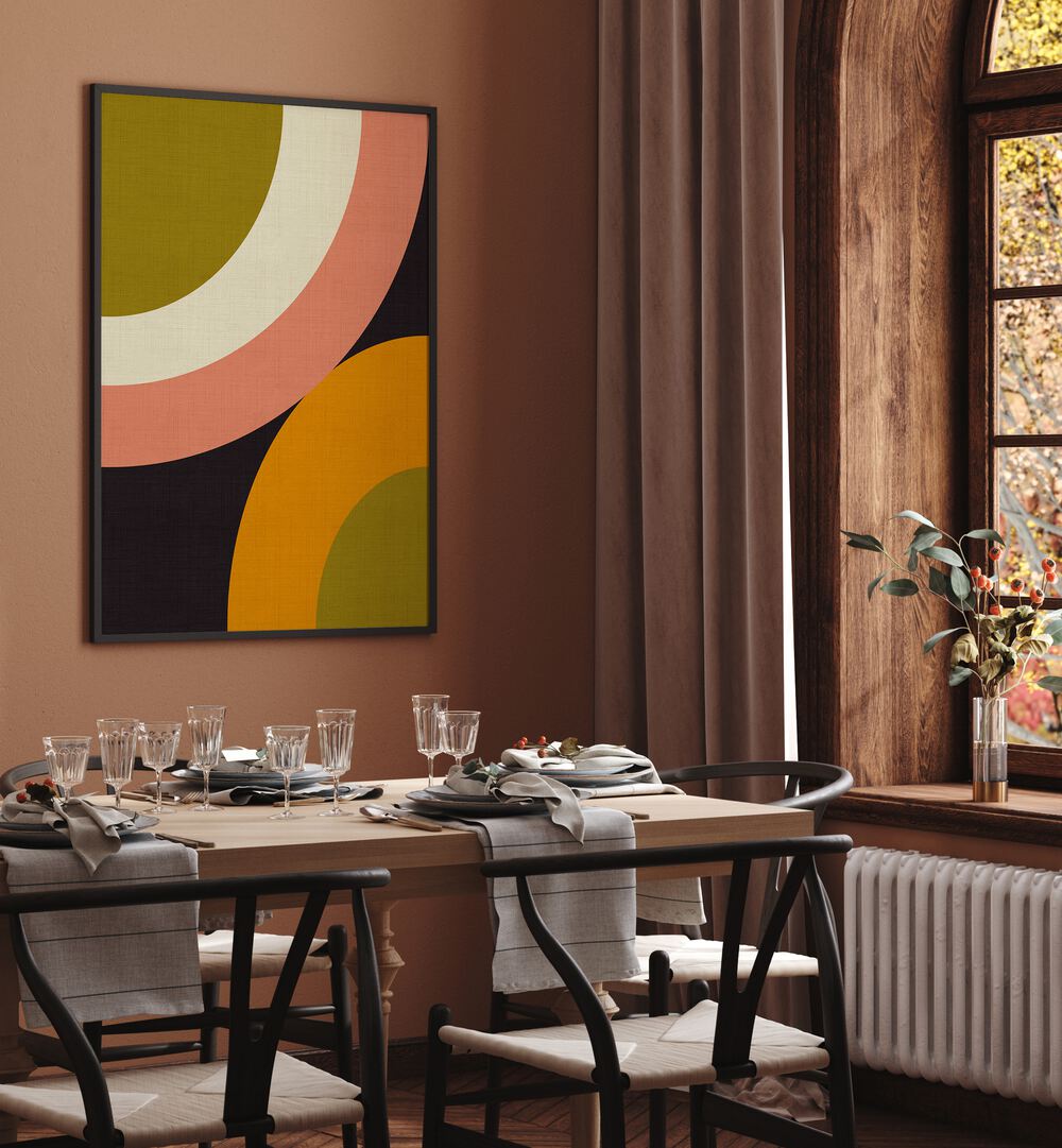 Vibrant GEO SHAPES FALL XXI ROUNDED, ABSTRACT PAINTINGS by Ana Rut Bre enhance modern home decor beautifully.