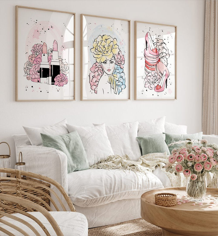 GIRL BOSS SET, SET OF 3 PAINTINGS showcasing vibrant artwork that empowers and inspires modern women’s spaces.