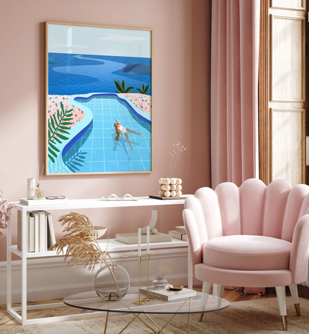 Transform your space with GIRL IN POOL, WALL ART PRINTS by Petra Lidze, showcasing serene poolside beauty.