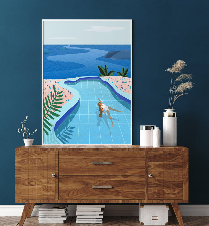 Transform your space with GIRL IN POOL, WALL ART PRINTS by Petra Lidze, showcasing vibrant colors and serene beauty.