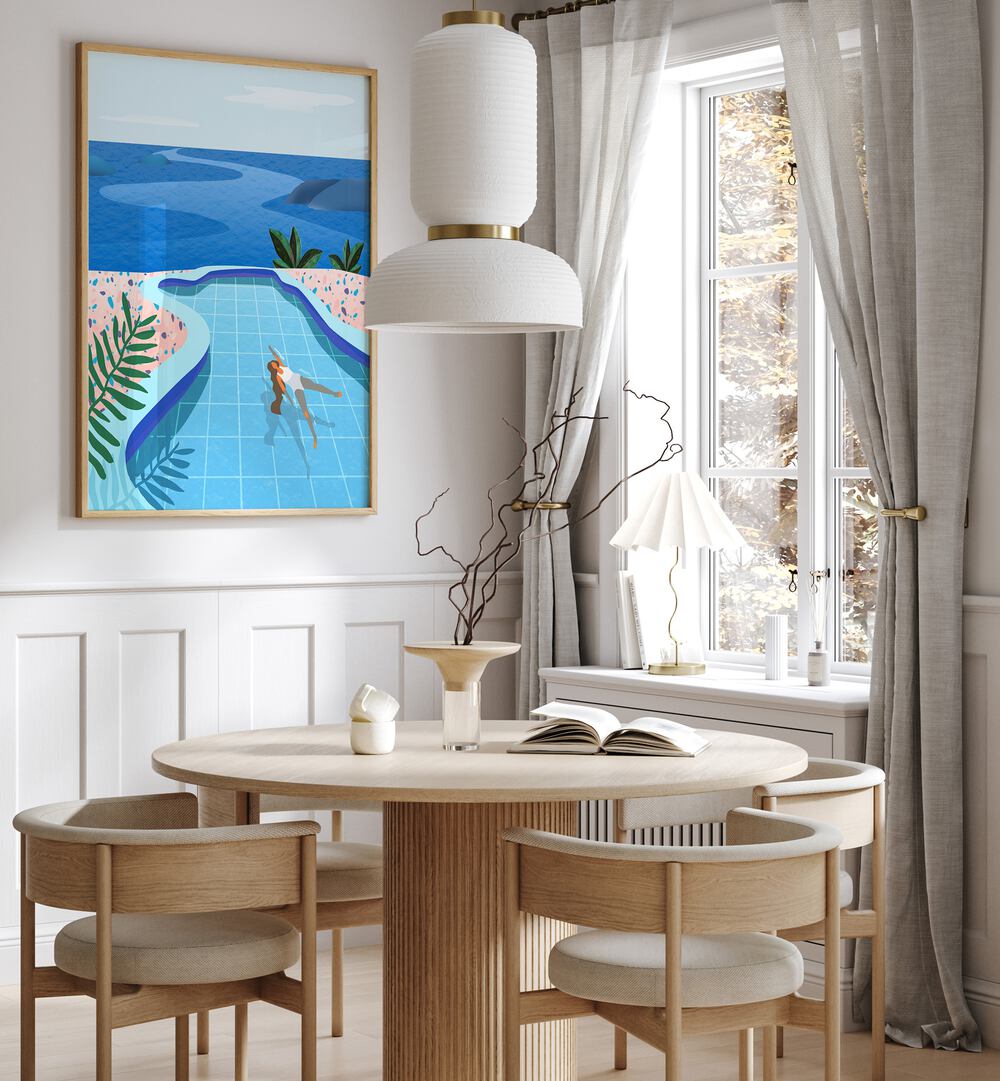 Transform your space with GIRL IN POOL, WALL ART PRINTS by Petra Lidze, showcasing a serene poolside scene.