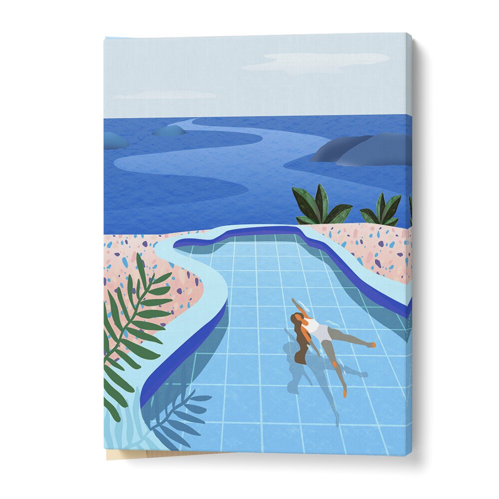 Bright and serene "Girl In Pool" wall art prints by Petra Lidze, perfect for transforming your space.