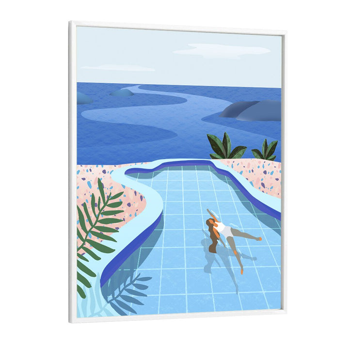 Bright and serene "Girl In Pool" wall art prints by Petra Lidze enhance any space with captivating beauty.