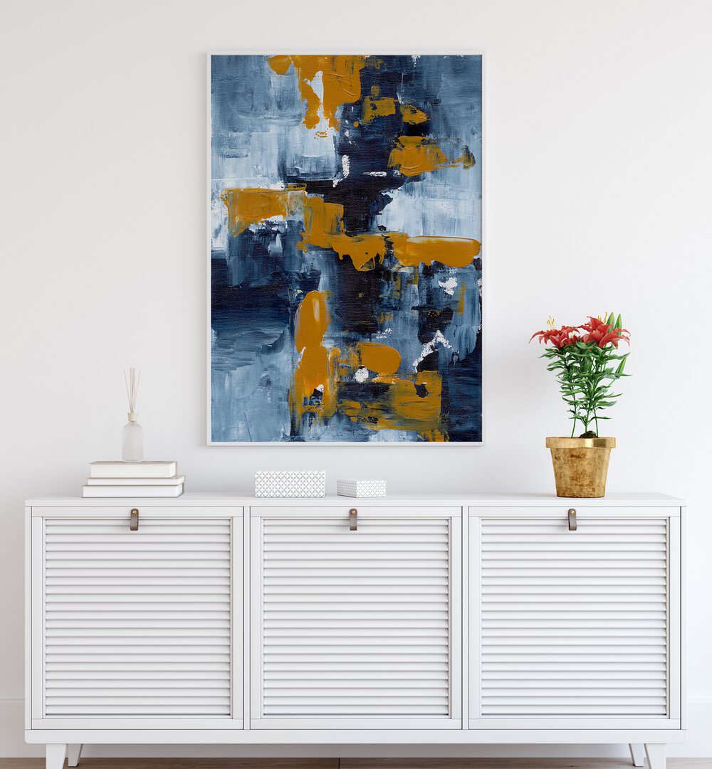 GOLD RUSH, ABSTRACT PAINTINGS by Ejaaz Haniff features vibrant colors and dynamic textures for a captivating decor.
