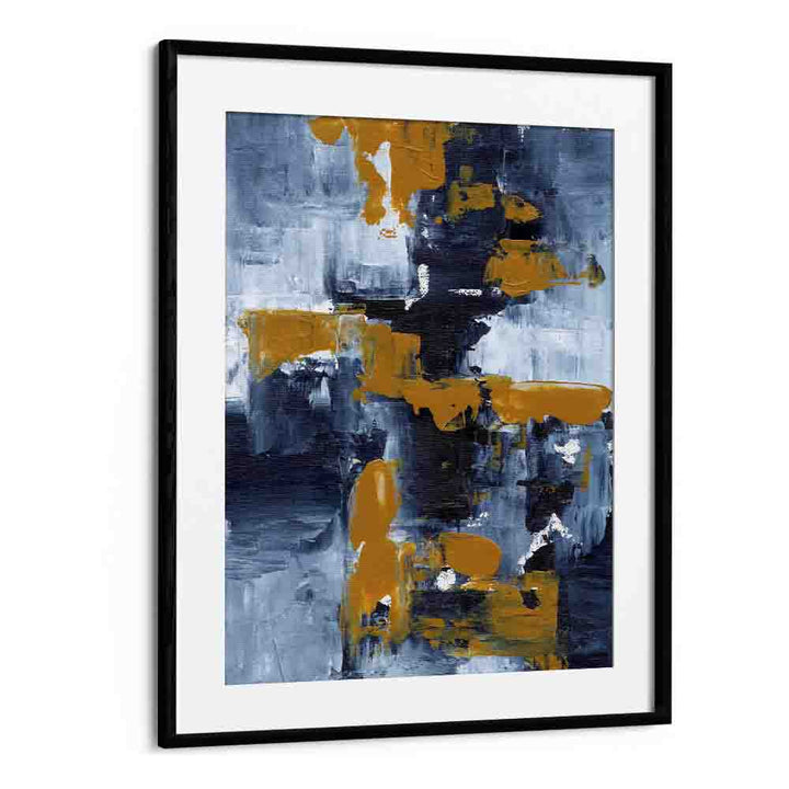 Vibrant GOLD RUSH, ABSTRACT PAINTINGS by Ejaaz Haniff, showcasing bold colors in a modern black frame.