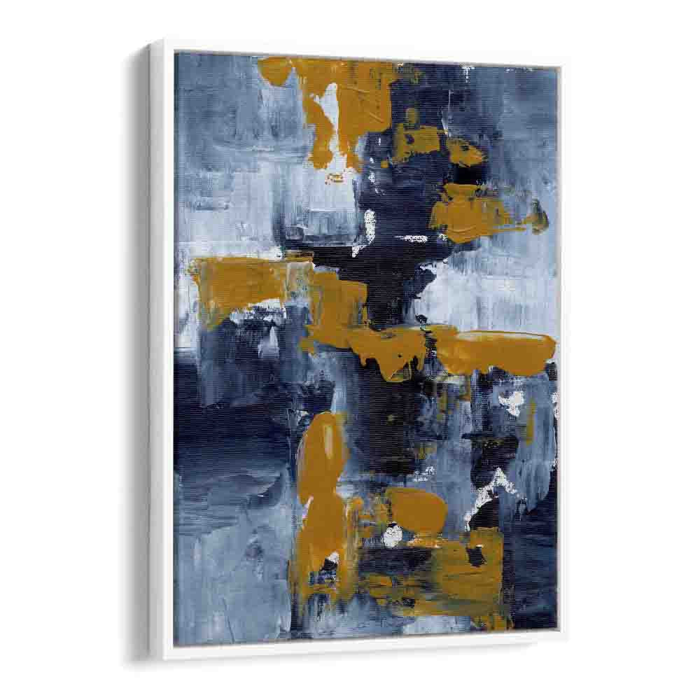 GOLD RUSH, ABSTRACT PAINTINGS by Ejaaz Haniff showcase vibrant colors and expressive brushwork in a stunning floater frame.