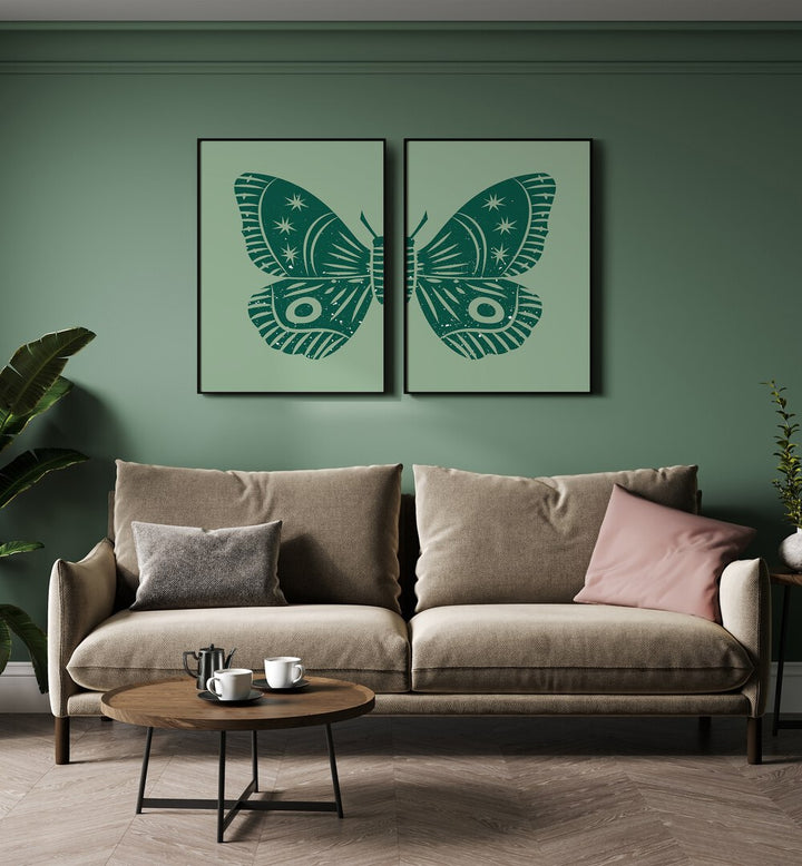 Enhance your space with the GREEN BUTTERFLY, SET OF 2 PAINTINGS, featuring striking botanical designs for a serene touch.