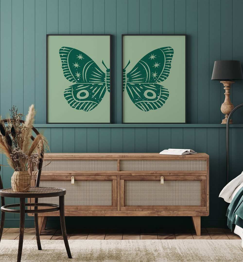 Captivating GREEN BUTTERFLY, SET OF 2 PAINTINGS for a serene touch in your home decor. Perfect for nature lovers.