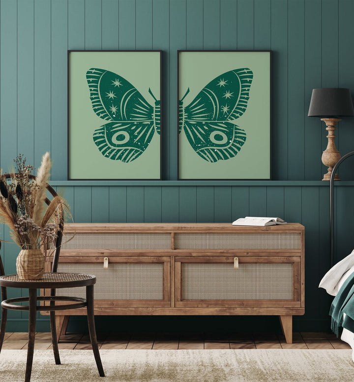 Captivating GREEN BUTTERFLY, SET OF 2 PAINTINGS for a serene touch in your home decor. Perfect for nature lovers.