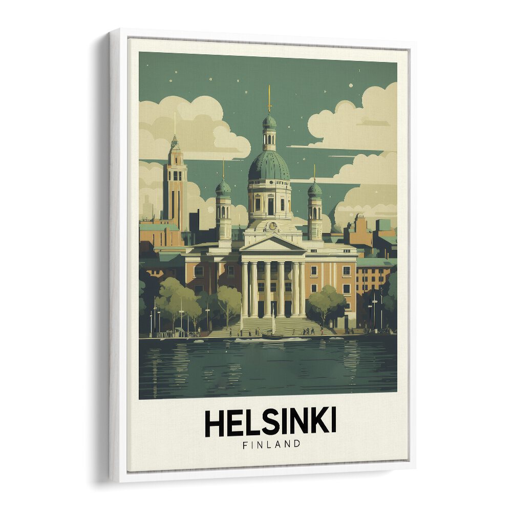 helsinki-finland travel posters in White Floater Frame