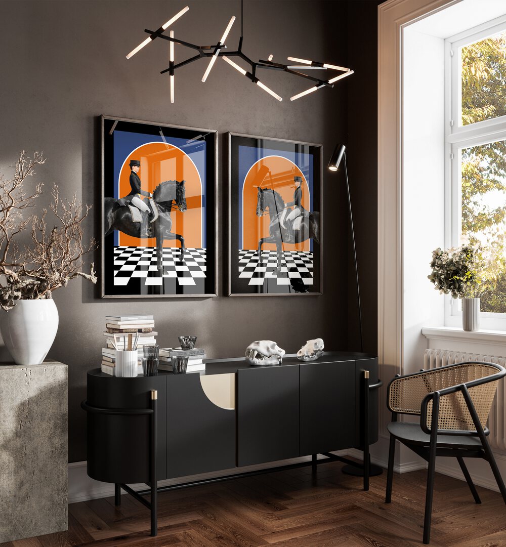 Elevate your space with HERMES HORSES, SET OF 2 PAINTINGS, featuring stunning equestrian art for stylish decor.