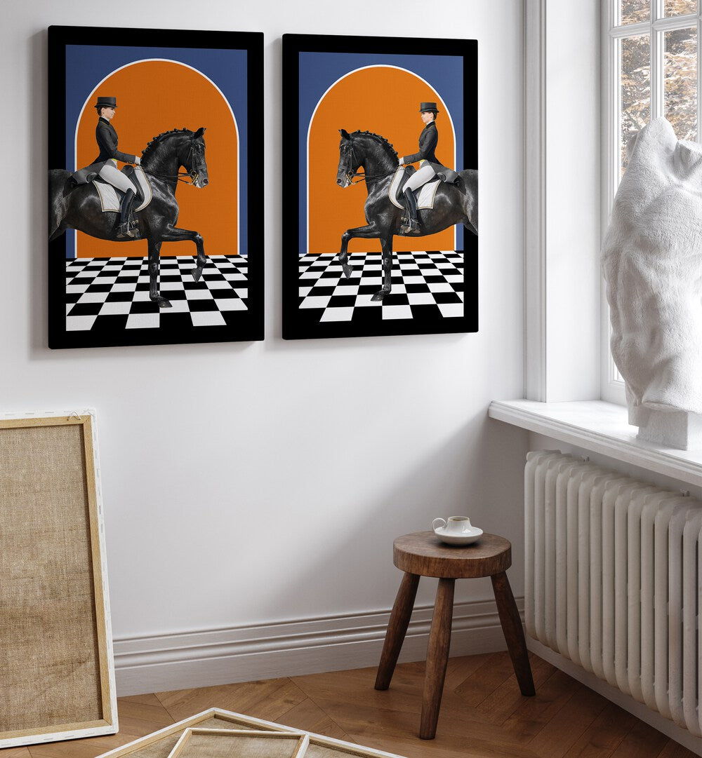 Elevate your space with HERMES HORSES, SET OF 2 PAINTINGS showcasing majestic horses in stunning artwork.