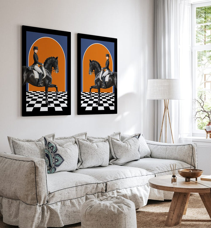 Transform your space with HERMES HORSES, SET OF 2 PAINTINGS showcasing elegant horse designs on canvas.