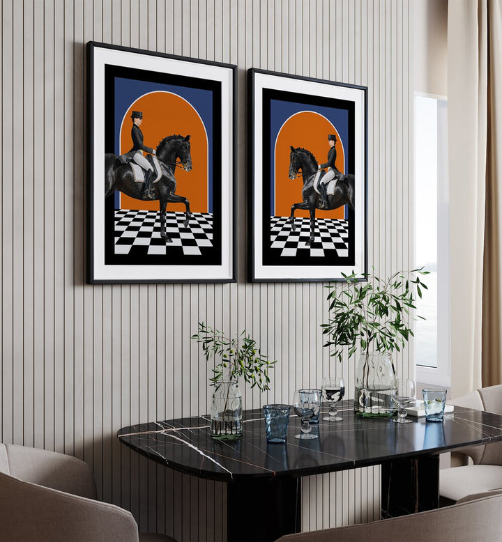 Enhance your space with the HERMES HORSES, SET OF 2 PAINTINGS showcasing stunning horse artistry.