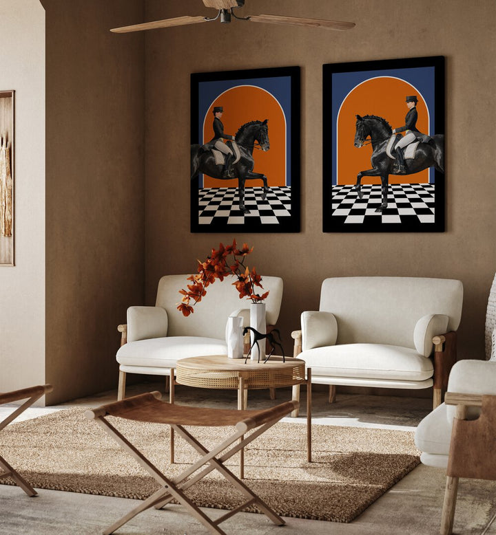 Elevate your decor with HERMES HORSES, SET OF 2 PAINTINGS, showcasing elegant horse artwork in stunning detail.