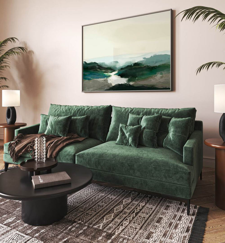 Relax in style with "HIGH LAND VIEW, LANDSCAPE PAINTINGS" by Dan Hobday, enhancing any serene space beautifully.