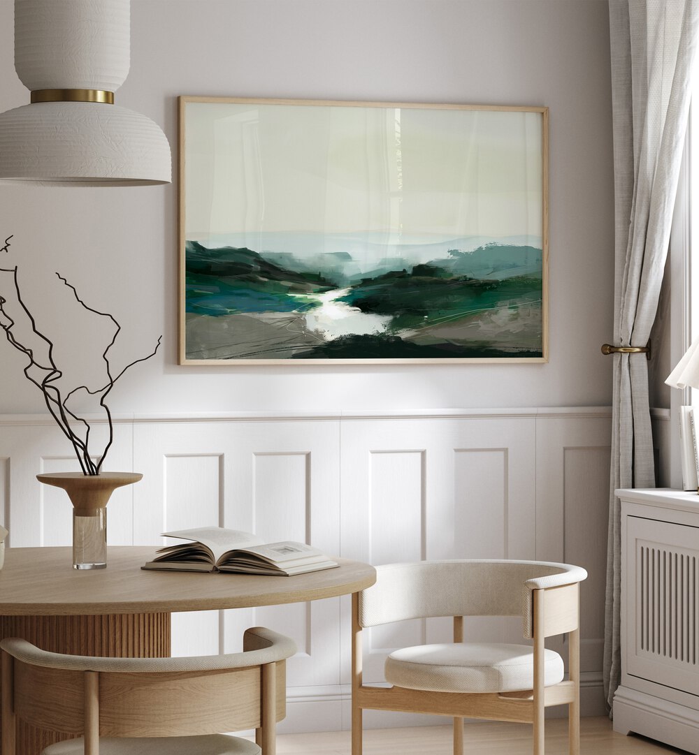 Experience tranquility with HIGH LAND VIEW, a stunning landscape painting by Dan Hobday, perfect for any space.