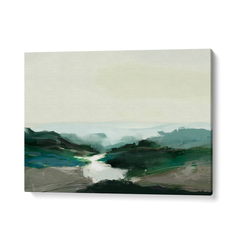 High Land View, landscape paintings by Dan Hobday, showcase serene natural beauty in a striking abstract art print.