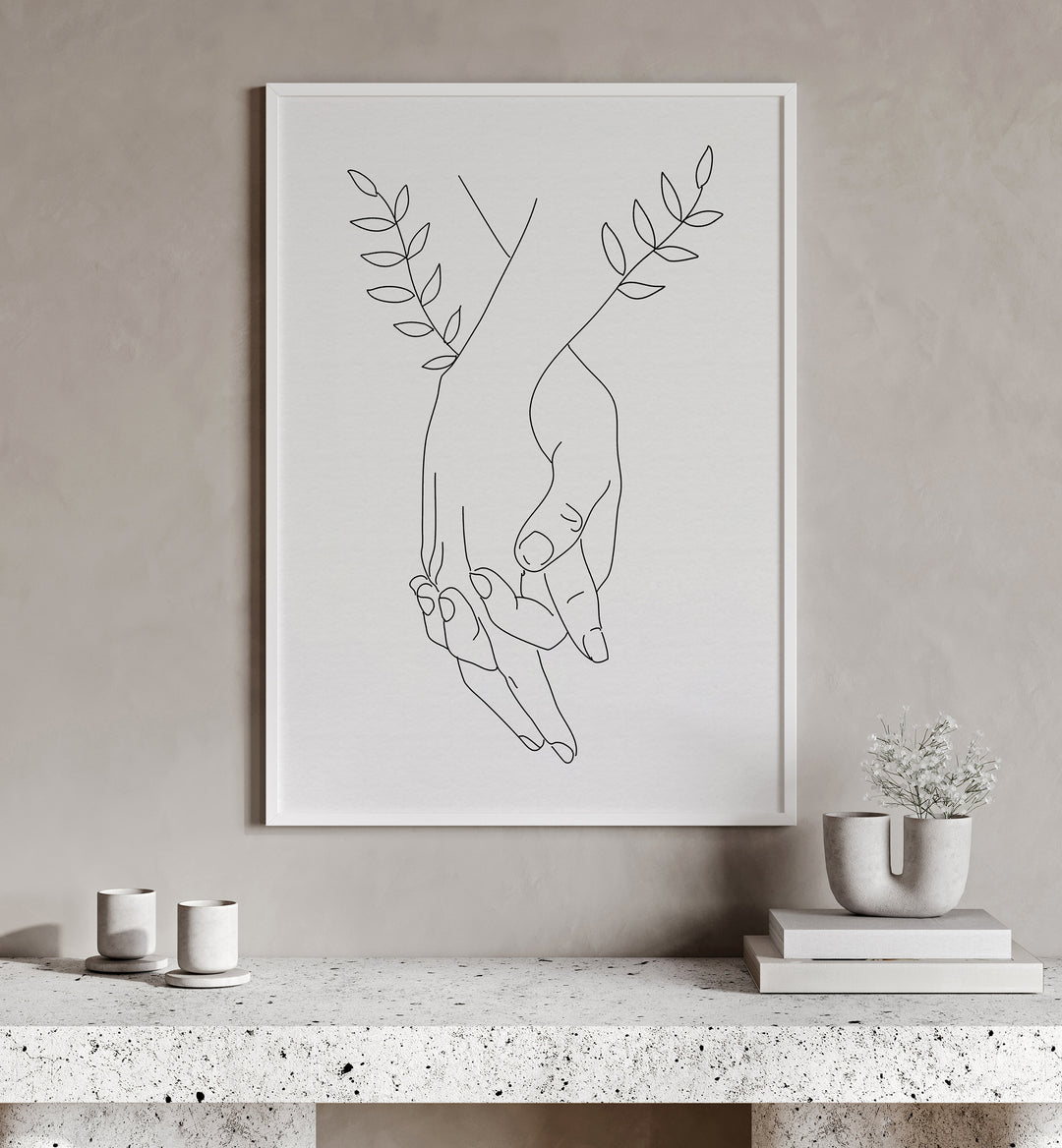 Elegant "Holding Hands, Line Art Paintings" by Petra Lidze enhances your decor with timeless simplicity.