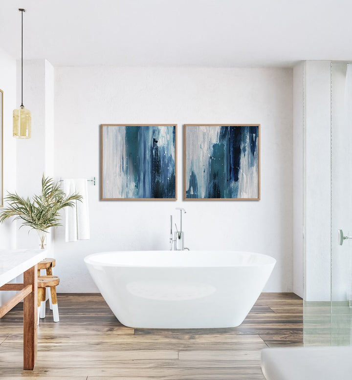 Stylish INDIGO SET, SET OF 2 PAINTINGS adds rich blues and grays to enhance any living space's decor.