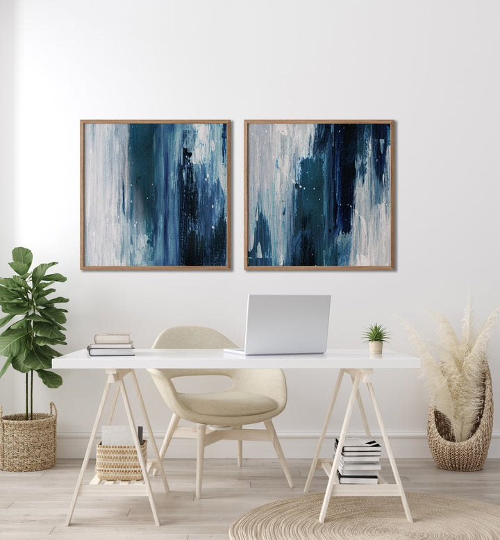Exquisite INDIGO SET, SET OF 2 PAINTINGS showcasing deep blues and grays to elevate your living space decor.