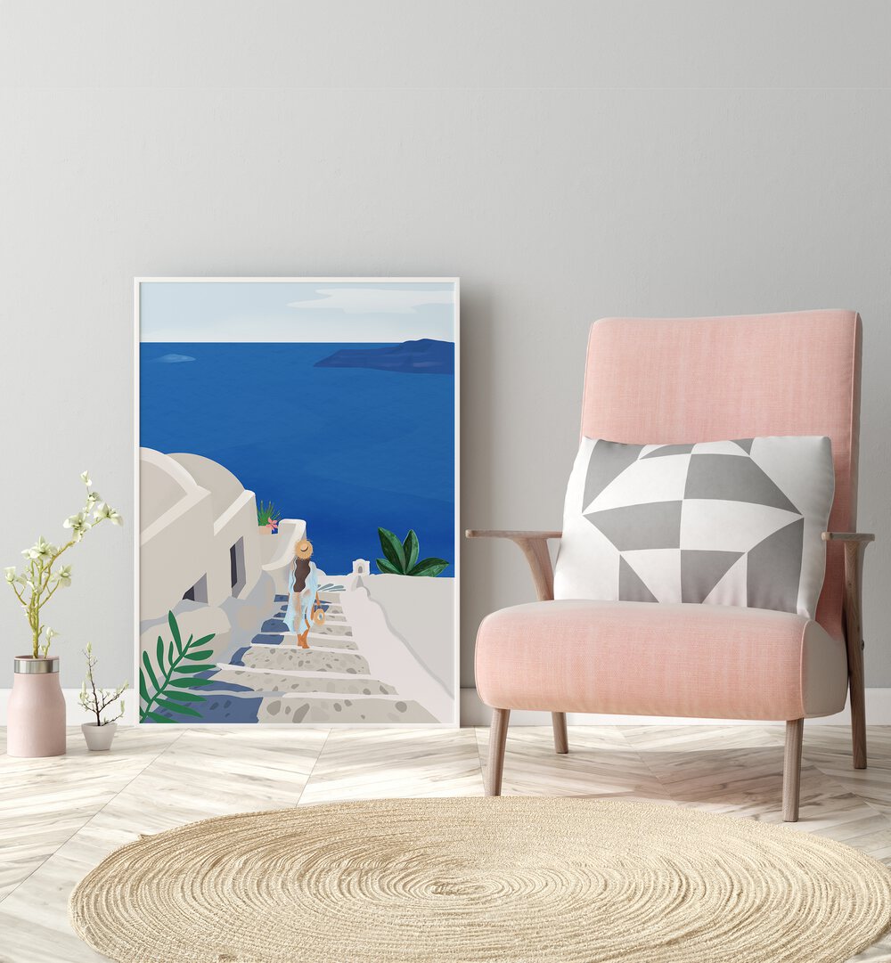 Stunning INTO THE BLUE, TRAVEL POSTERS by Petra Lidze, showcasing a serene coastal scene for elegant home decor.