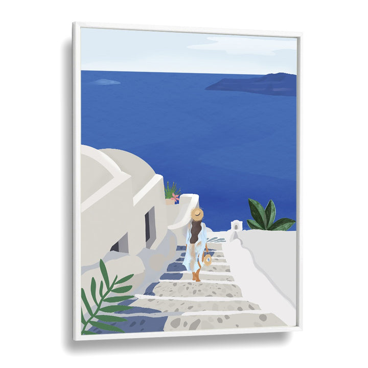 Stunning "INTO THE BLUE, TRAVEL POSTERS" by Petra Lidze showcasing a serene coastal scene and elegant design.
