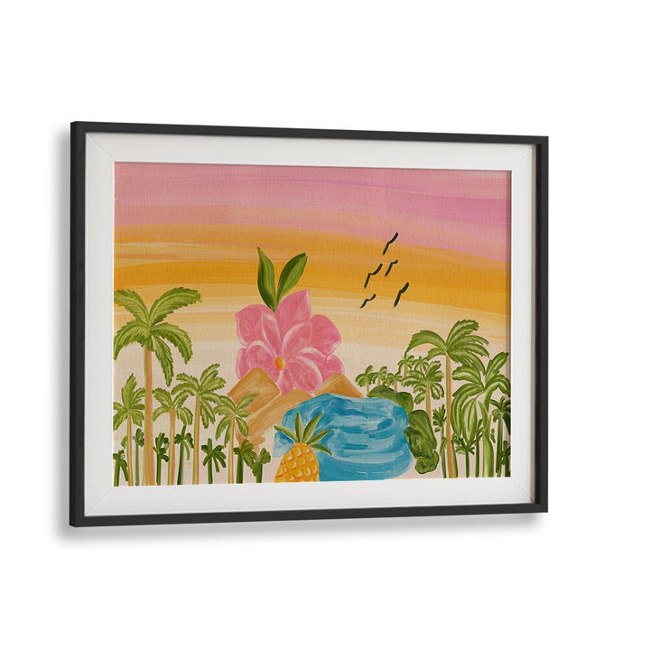 Vibrant ISLAND, LANDSCAPE PAINTINGS showcasing palm trees and a serene tropical scene, perfect for home decor.