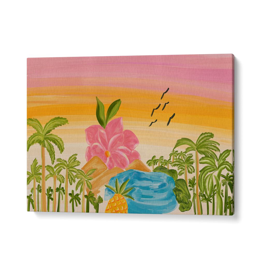 Vibrant island landscape paintings featuring tropical elements, perfect for transforming your space with natural beauty.