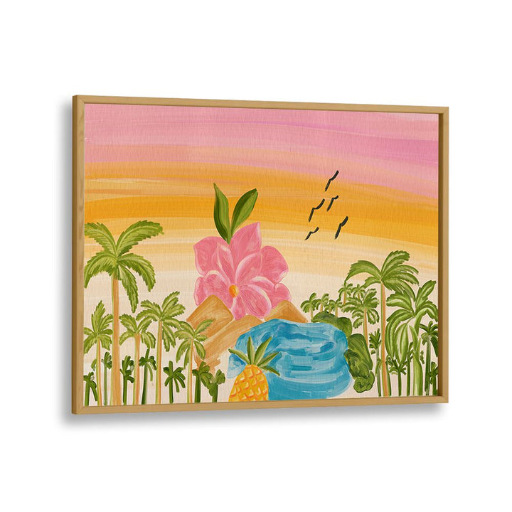 Colorful island landscape painting featuring vibrant flora and serene waters, perfect for enhancing your decor.