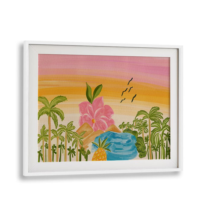 Vibrant island landscape painting featuring tropical elements, perfect for enhancing your space with ISLAND, LANDSCAPE PAINTINGS.