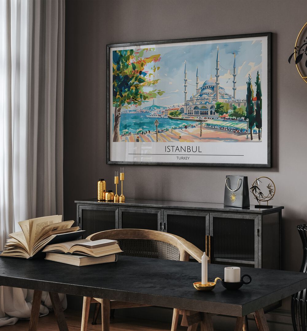 istanbul city-turkey travel posters Artwork II placed on a Wall