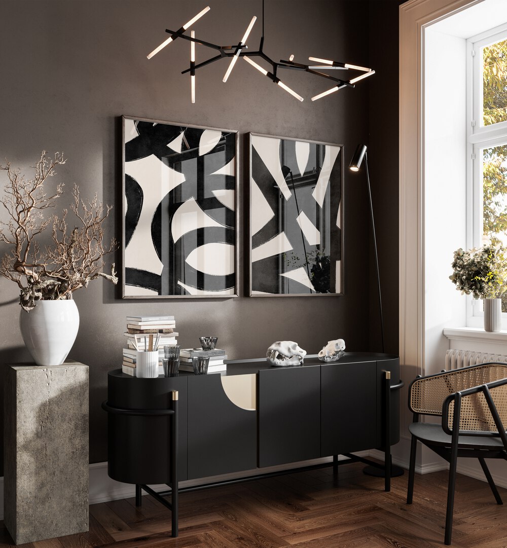 Elegant JAPANESE INK SET, SET OF 2 PAINTINGS enhances modern home décor with timeless wall art prints.