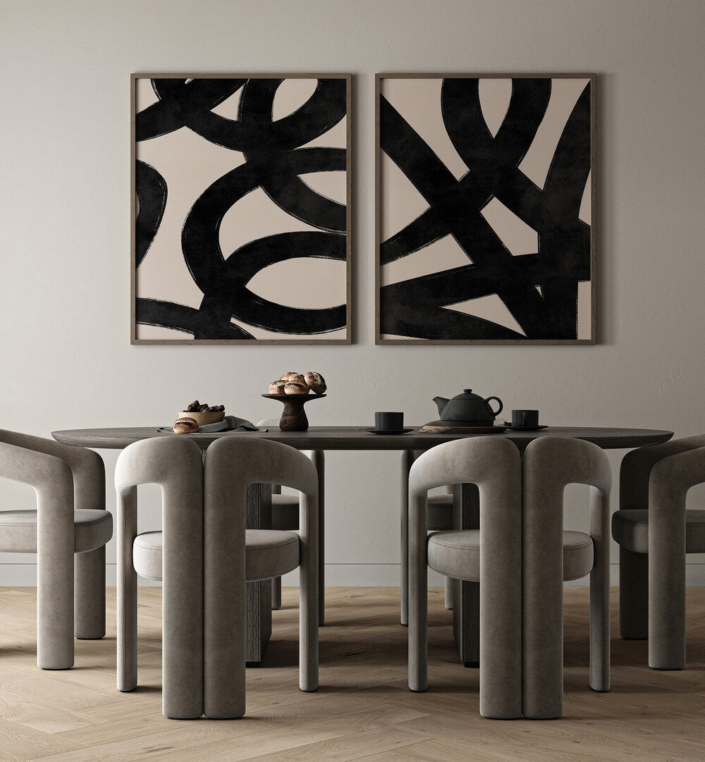 Elegant JAPANESE INK SET, SET OF 2 PAINTINGS, showcasing framed wall art for stunning home décor enhancement.