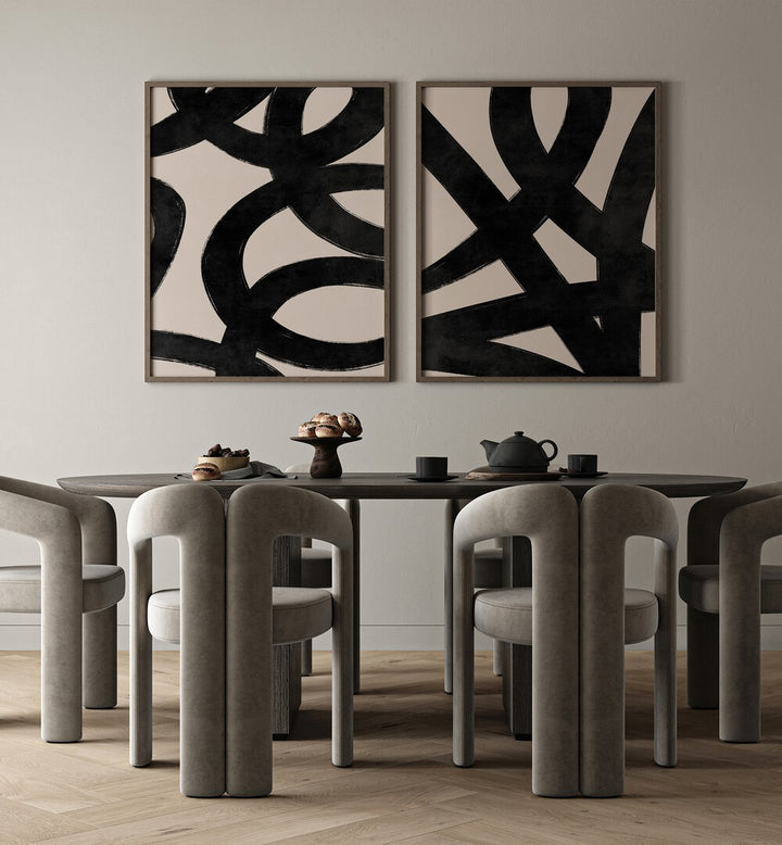 Elegant JAPANESE INK SET, SET OF 2 PAINTINGS, showcasing framed wall art for stunning home décor enhancement.