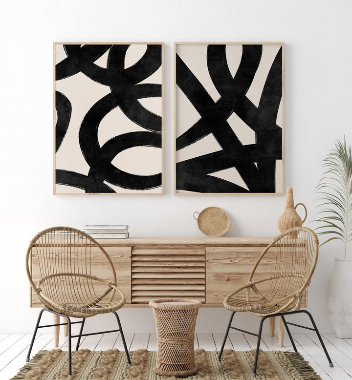 Elegant JAPANESE INK SET, SET OF 2 PAINTINGS showcasing timeless artistry, perfect for sophisticated home décor.