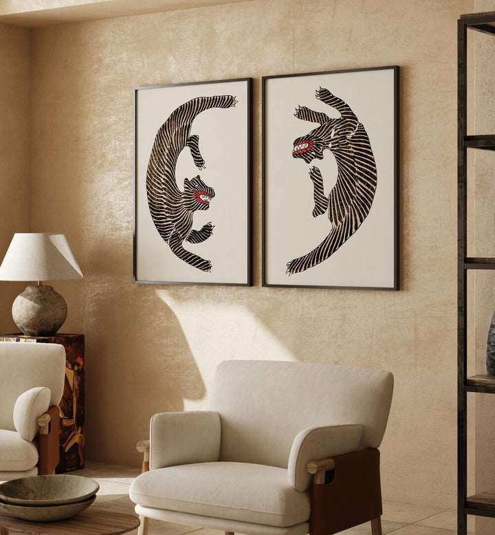 Elevate your decor with JAPANESE TIGERS, SET OF 2 PAINTINGS, showcasing breathtaking artistry by Taguchi Tomoki.
