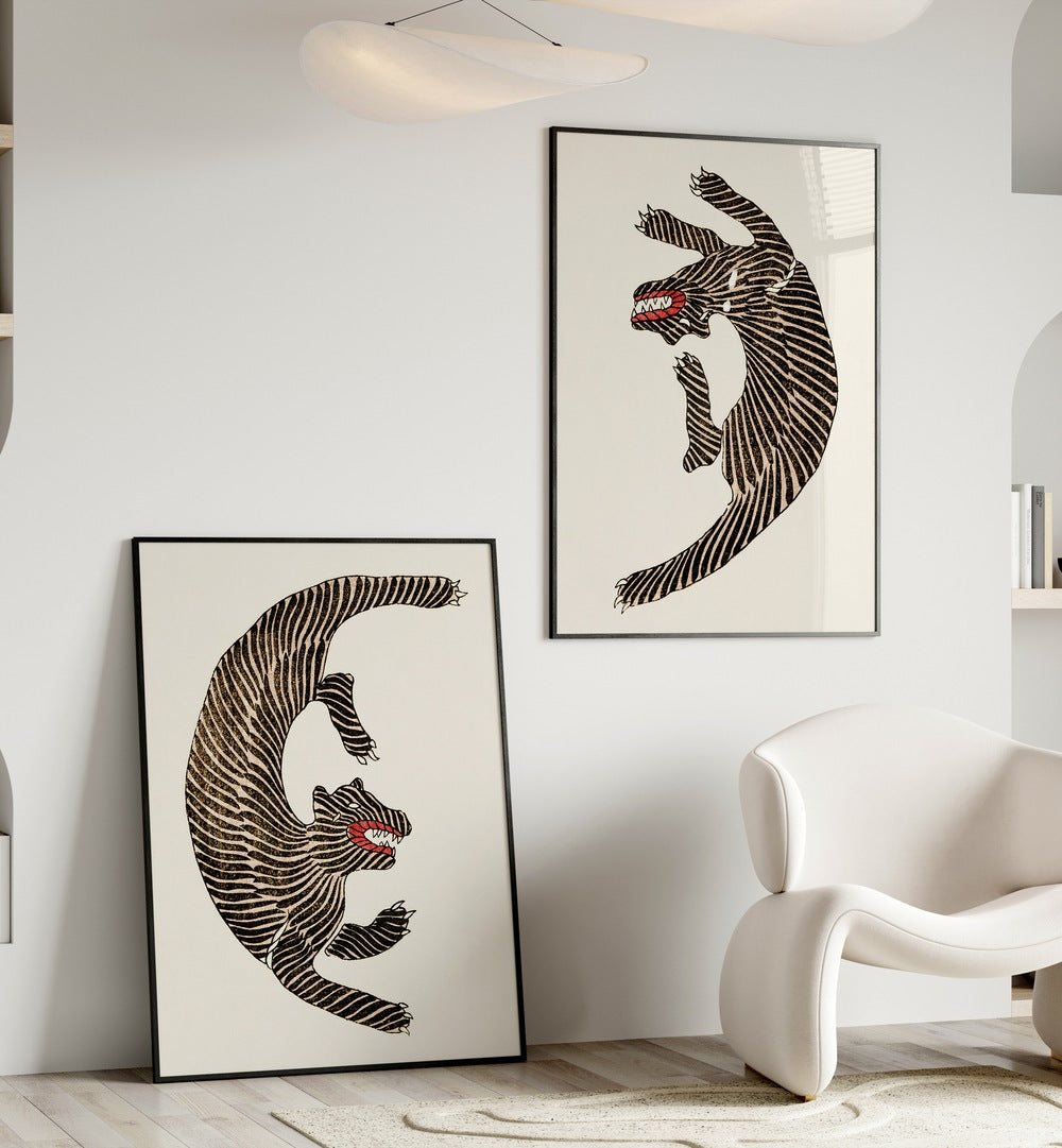 Stylish JAPANESE TIGERS, SET OF 2 PAINTINGS by Taguchi Tomoki adds elegance to any living space.