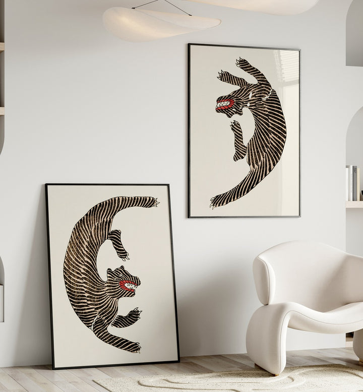 Stylish JAPANESE TIGERS, SET OF 2 PAINTINGS by Taguchi Tomoki adds elegance to any living space.