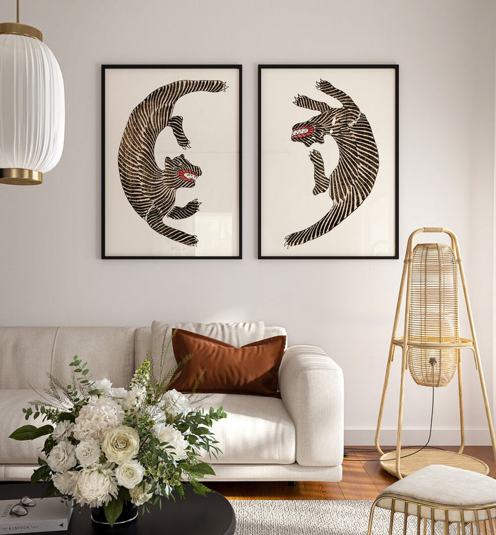 Elevate your decor with JAPANESE TIGERS, SET OF 2 PAINTINGS, showcasing stunning artwork by Taguchi Tomoki.