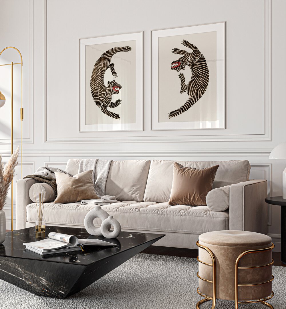 Transform your space with JAPANESE TIGERS, SET OF 2 PAINTINGS, showcasing artistry by Taguchi Tomoki.