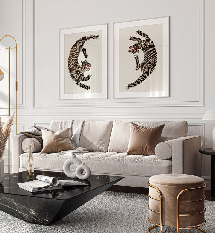 Transform your space with JAPANESE TIGERS, SET OF 2 PAINTINGS, showcasing artistry by Taguchi Tomoki.