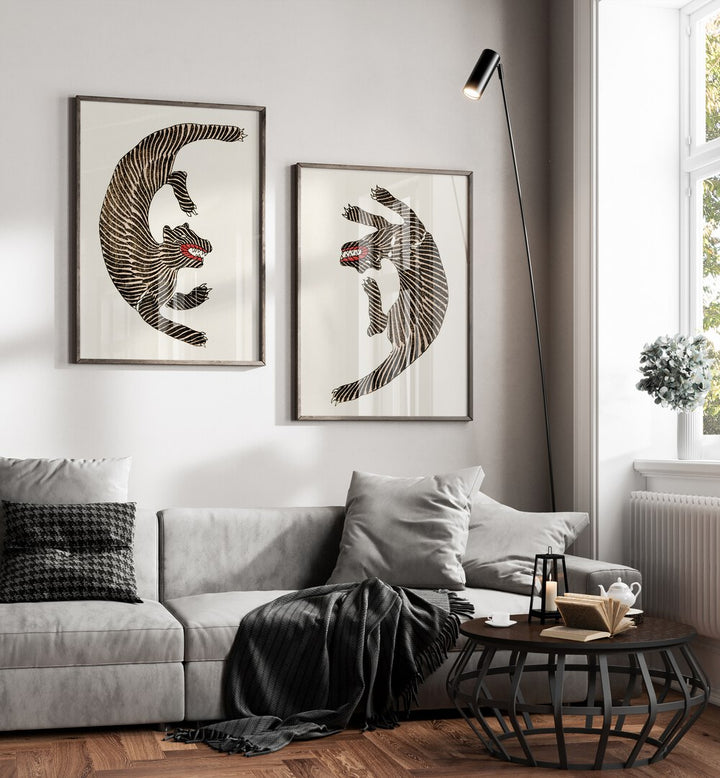 Elegant JAPANESE TIGERS, SET OF 2 PAINTINGS by Taguchi Tomoki, perfect for enhancing your living space's decor.